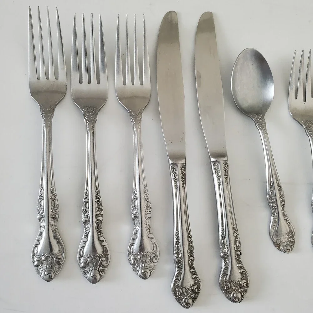 DEL-CO Rosewood Stainless Steel Flatware Set 9 Pcs Japan Forks Knives Spoon